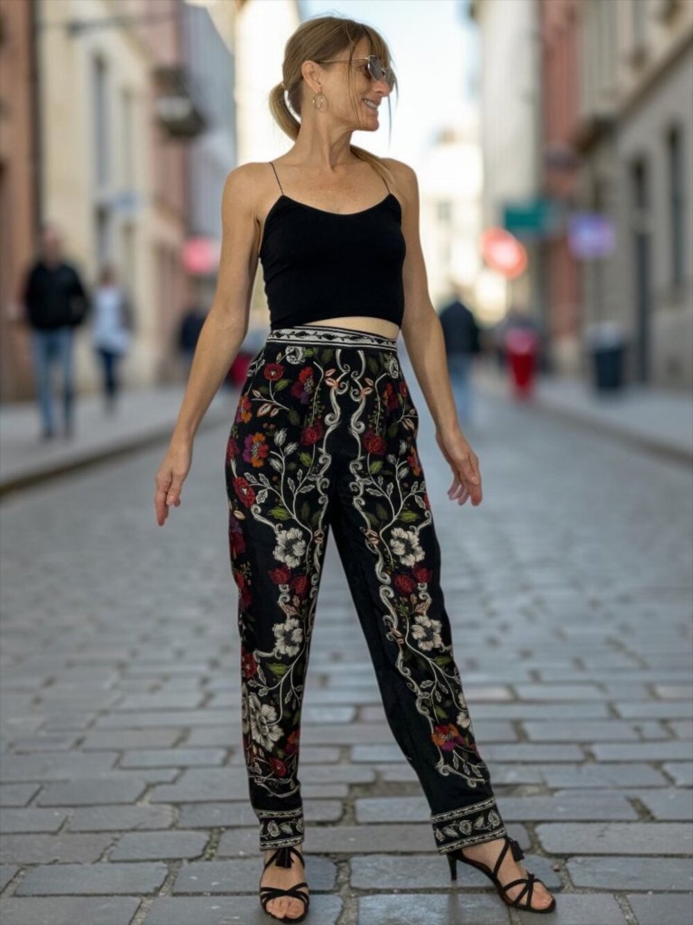 Farm Rio Anthropologie Rocco Floral Pant XXS 2XS Black Pockets High Rise NEW